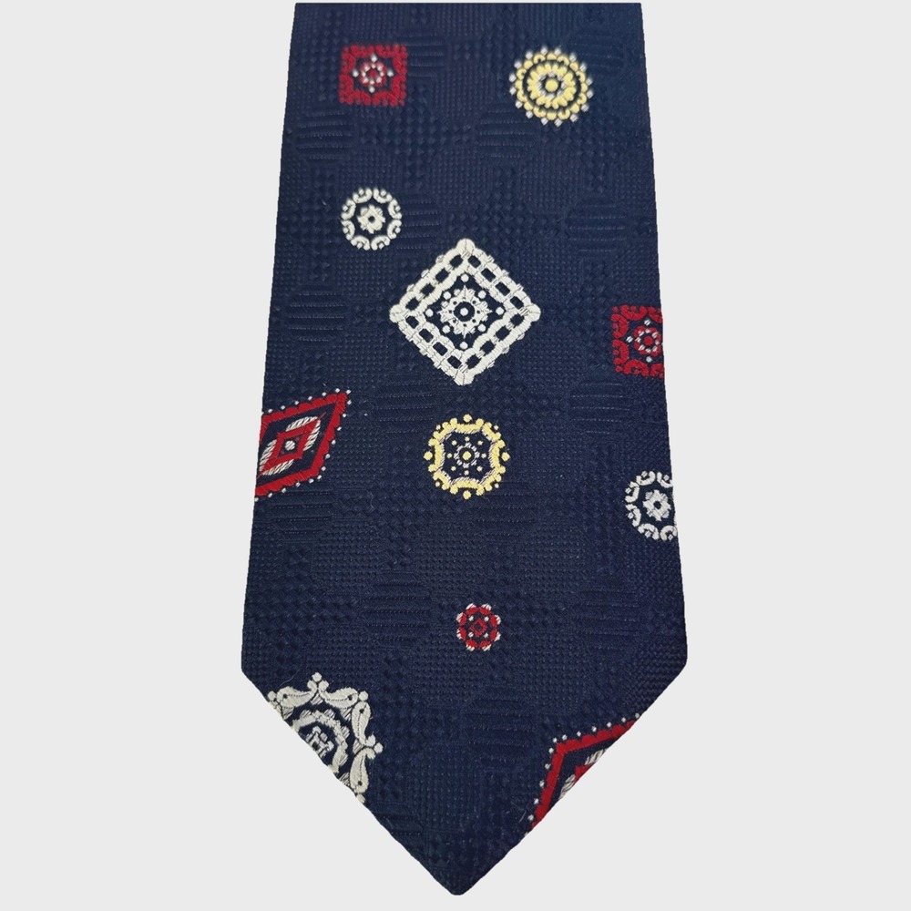 Liebert Silk Damask Tie Vintage Wide Geometric Mandala 70's Business Wear Detail